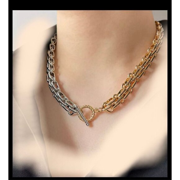 Chunky gold necklace choker silver & gold Link big chain curb statement necklace - Picture 1 of 3